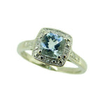 10k White Gold Cushion Genuine Natural Aquamarine and Diamond Halo Ring (#J4729)