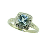 10k White Gold Cushion Genuine Natural Aquamarine and Diamond Halo Ring (#J4729)