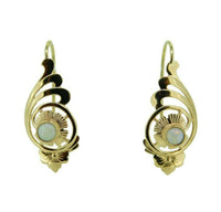 10k Yellow Gold Retro Pierced Genuine Natural Opal Earrings (#J4758)