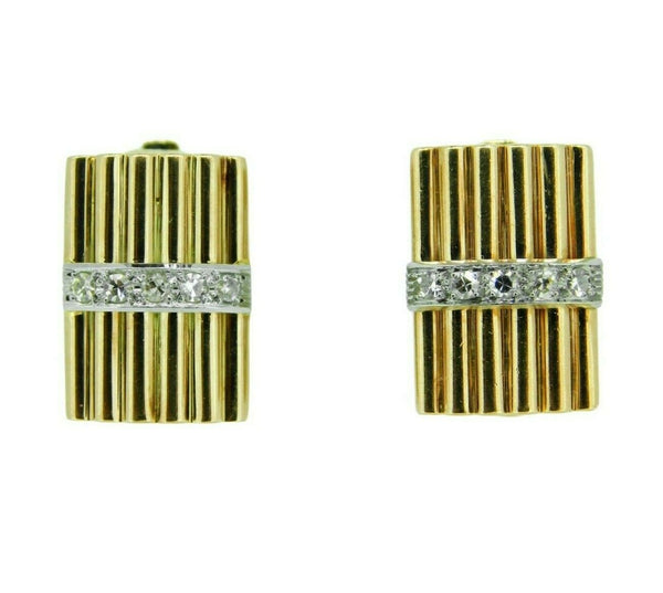 14k Yellow Gold Genuine Natural Diamond Bar Earrings (#J4759)