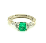 Platinum 14k Gold .81ct Genuine Natural Emerald and Diamond Ring (#J4798)