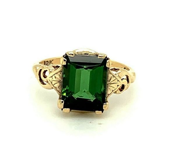 10k Yellow Gold 3.94ct Green Genuine Natural Tourmaline Ring (#J4799)