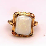 10k Yellow Gold Ring Rectangular Genuine Natural Opal (#J4806)