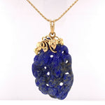 14k Yellow Gold Chinese Export Carved Genuine Natural Lapis Pendant (#J4815)