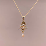 10k Yellow Gold Diamond and Pearl Lavaliere Pendant (#J4819)