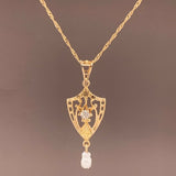 10k Yellow Gold Pierced Diamond and Pearl Lavaliere Pendant (#J4822)