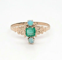 10k Yellow Gold Victorian Genuine Natural Emerald and Opal Ring (#J4823)