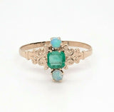 10k Yellow Gold Victorian Genuine Natural Emerald and Opal Ring (#J4823)