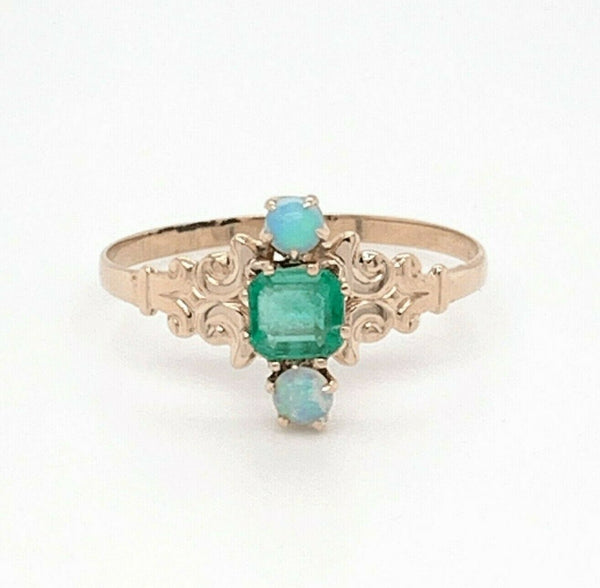 10k Yellow Gold Victorian Genuine Natural Emerald and Opal Ring (#J4823)