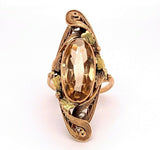 10k Yellow Gold Art Nouveau Ring Topaz Glass Stone (#J4826)