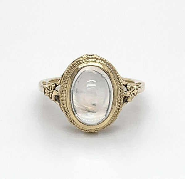 Filigree 14k Gold Art Deco 3 Carat Genuine Natural Rainbow Moonstone Ring #J4831