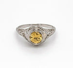 Filigree 18k Gold Art Deco .68ct Yellow Genuine Natural Sapphire Ring (#J4833)
