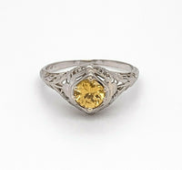 Filigree 18k Gold Art Deco .68ct Yellow Genuine Natural Sapphire Ring (#J4833)