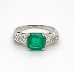 Vintage 14k White Gold 1.34ct Genuine Natural Emerald and Diamond Ring (#J4835)