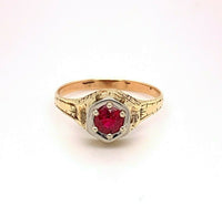 14k Yellow Gold Art Deco .50ct Genuine Natural Ruby Ring Hand Engraved (#J4837)