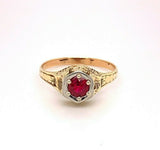 14k Yellow Gold Art Deco .50ct Genuine Natural Ruby Ring Hand Engraved (#J4837)