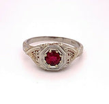 Filigree 18k White Gold Art Deco .52ct Genuine Natural Ruby Ring (#J4841)