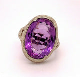 Art Deco 14k Gold Filigree Large Oval Genuine Natural Amethyst Ring (#J4842)