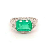 Filigree 18k Gold Art Deco 2.12 Carat Genuine Natural Emerald Ring (#J4843)