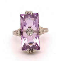 Art Deco 14k Gold Filigree Genuine Natural Amethyst and Diamond Ring (#J4845)