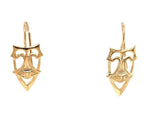 14k Yellow Gold Arts and Crafts Style Earrings Shield Design (#J4878)
