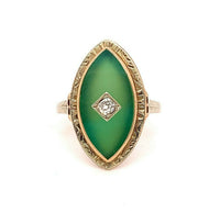 10k Yellow Gold Deco Genuine Natural Chrysoprase and Diamond Ring (#J4889)