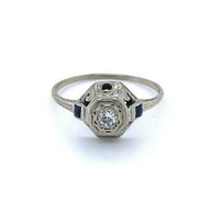 18k Gold Art Deco Ring .10ct Diamond Hand Engraved (#J4919)