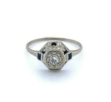 18k Gold Art Deco Ring .10ct Diamond Hand Engraved (#J4919)