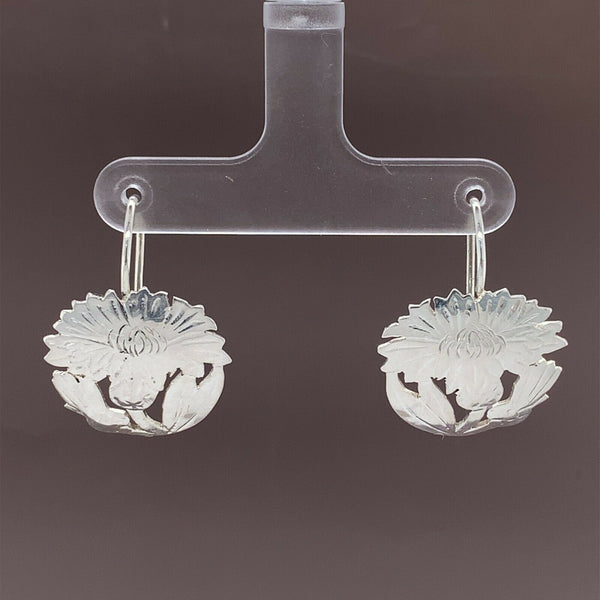 Sterling Handwrought Stavre Gregor Panis Earrings Carved Chrysanthemums (#J4953)