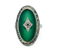 10k Yellow Gold Art Deco Genuine Natural Chrysoprase and Diamond Ring (#J4982)