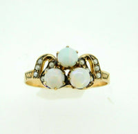 10k Gold Victorian Ring with Three Opals and Seed Pearls (#J5006)