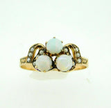 10k Gold Victorian Ring with Three Opals and Seed Pearls (#J5006)