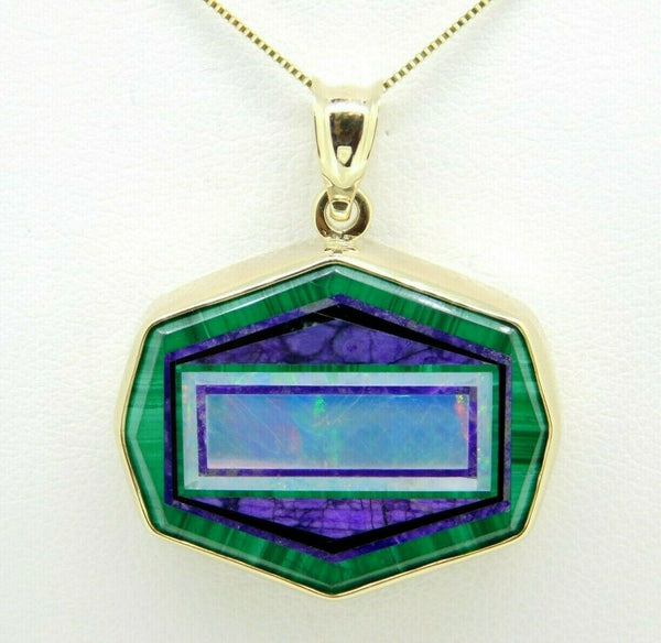 Jim Kaufmann 22 Carat Genuine Natural Opal Intarsia Pendant 14k Gold (#J5031)