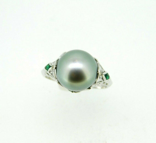 Art Deco 14k White Gold Pistachio Grey South Sea Pearl Ring (#J5037)