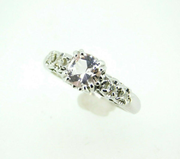 14k White Gold Pale Pink Genuine Natural Morganite and Diamond Ring (#J5045)