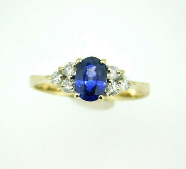 18k Yellow Gold 1 Carat Blue Genuine Natural Sapphire and Diamond Ring (#J5049)