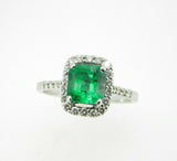 18k Gold 1 1/2 Carat Genuine Natural Emerald and Diamond Halo Ring (#J5055)