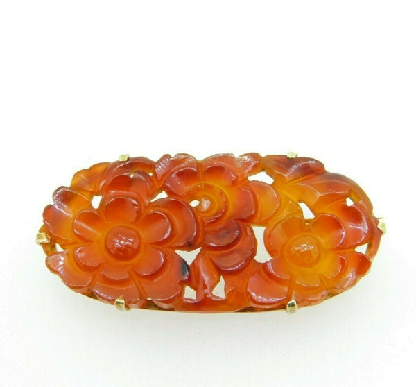 14k Gold Chinese Export Carved Genuine Natural Carnelian Pin (#J5060)