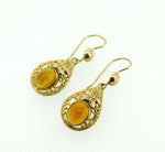 English 9k Gold Genuine Natural Citrine Earrings Filigree and Leaves (#J5068)