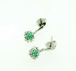 14k White Gold Genuine Natural Emerald and Diamond Drop Earrings (#J5072)