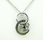 14k White Gold Moon and Black Star Genuine Natural Diamond Pendant (#J5077)