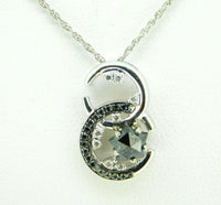 14k White Gold Moon and Black Star Genuine Natural Diamond Pendant (#J5077)