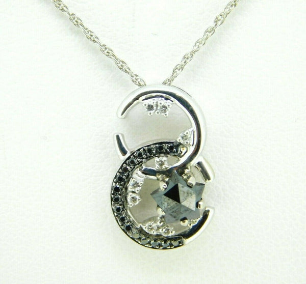 14k White Gold Moon and Black Star Genuine Natural Diamond Pendant (#J5077)