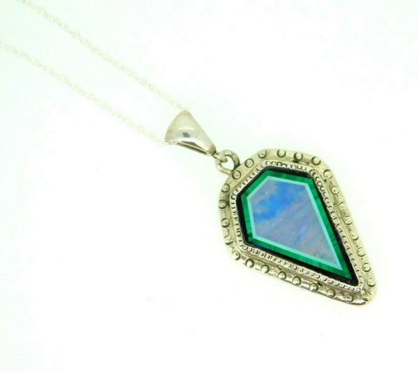 Sterling Silver Pendant Opal Inlay with Malachite and Onyx (#J5083)