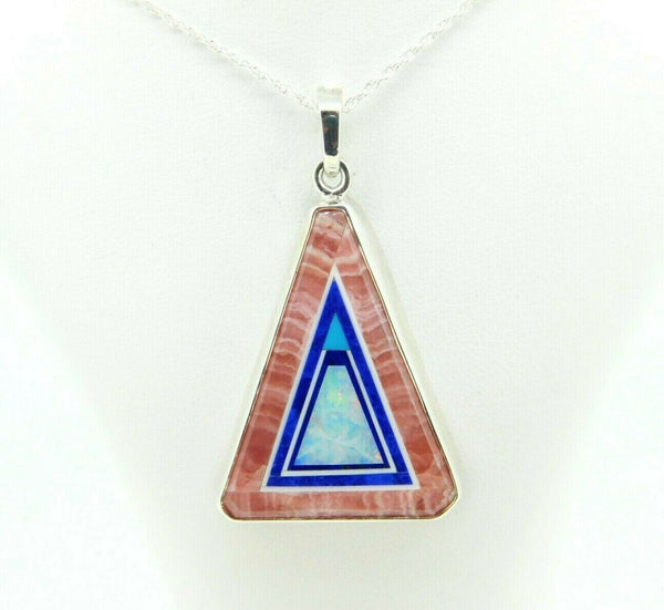 Kaufmann Sterling Silver Genuine Natural Rhodochrosite Intarsia Pendant (#J5086)