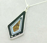 Kaufmann Sterling Silver Genuine Natural Fire Agate Intarsia Pendant Opal #J5087