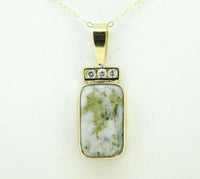 14k Gold 6.5ct Genuine Natural Gold Vein Quartz and Diamond Pendant (#J5090)