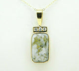14k Gold 6.5ct Genuine Natural Gold Vein Quartz and Diamond Pendant (#J5090)