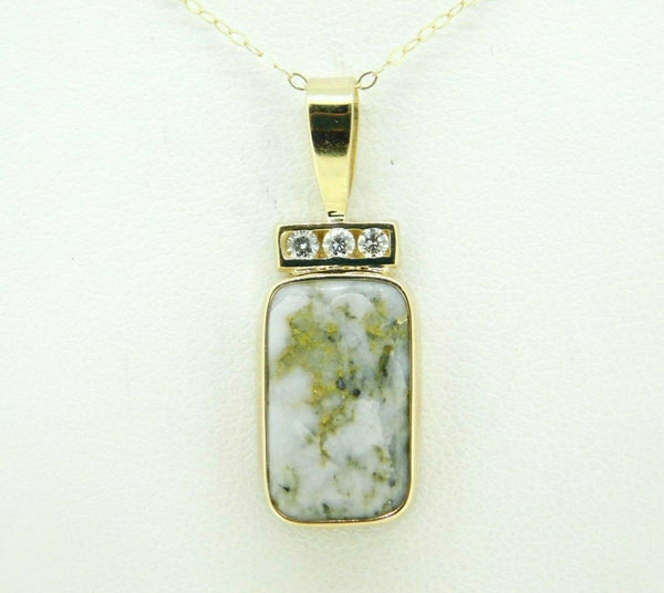 14k Gold 6.5ct Genuine Natural Gold Vein Quartz and Diamond Pendant (#J5090)