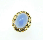 14k Yellow Gold Large Retro Blue Genuine Natural Chalcedony Ring (#J5101)